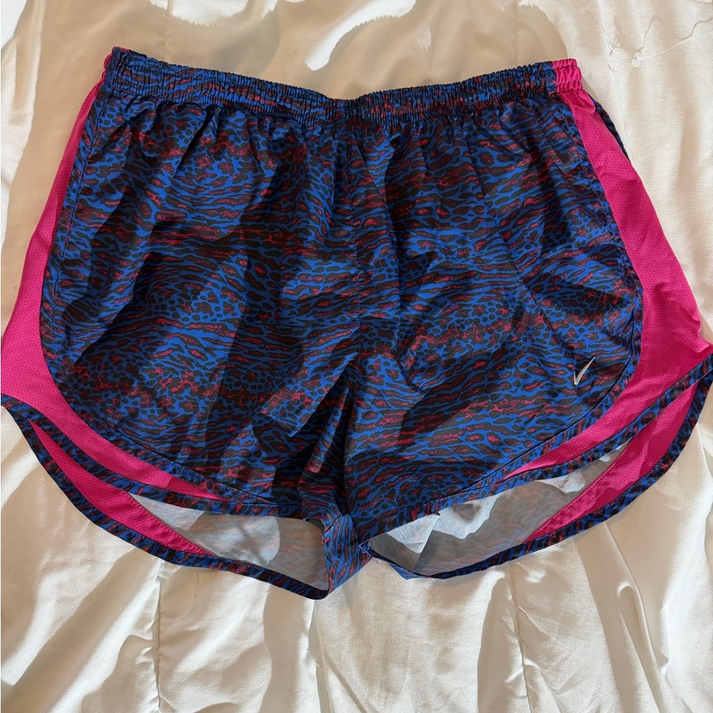 Nike Women's Blue and Pink Patterned Athletic Shorts
